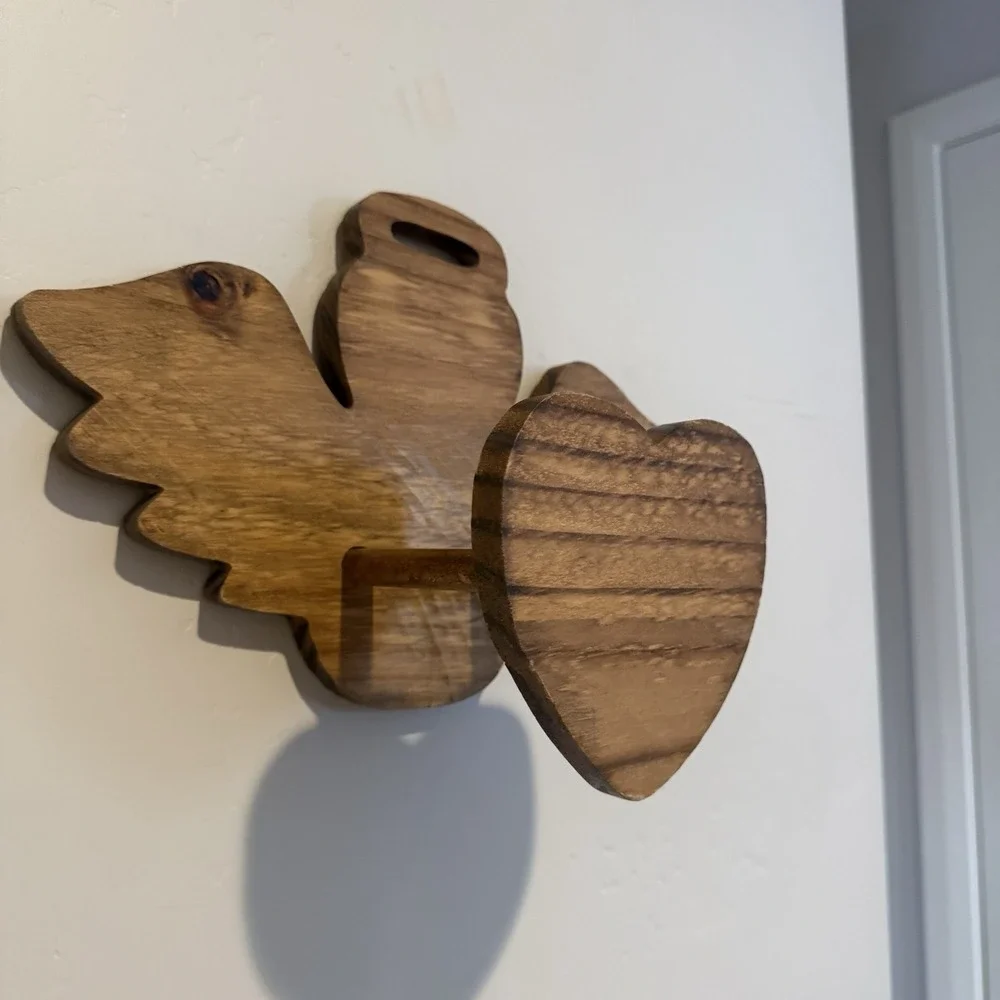 Vintage Oak Wooden Heart‎ And Angel Wall Mounted Cottagecore Quilt Holder